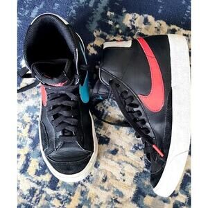 Nike Blazer Mid 77 Black White Blue Red Checks Size 4.5yr